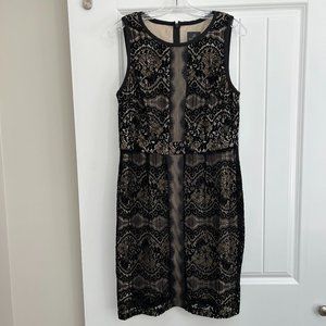 Adrianna Papell black and gold lace cocktail dress